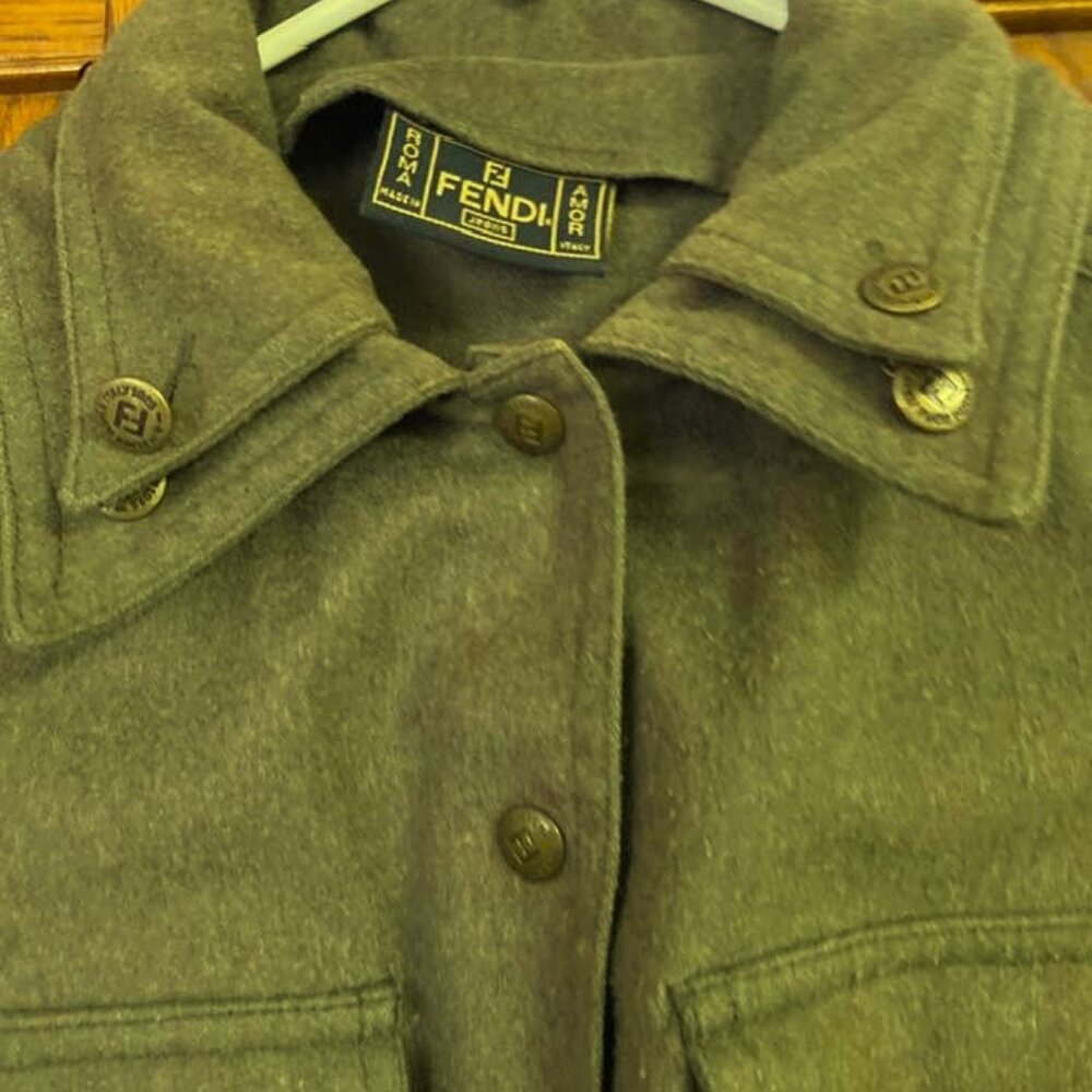 Auth. Fendi Roma Short Coat/ Dress Olive Green Color Size Small Belted